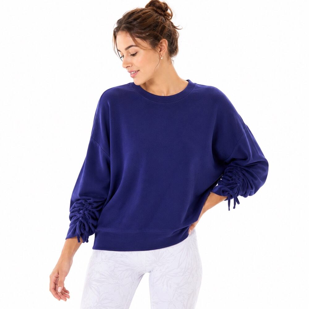 Fabletics Sadie Scrunch Sleeve Sweatshirt Women’s M Blue Crewneck Pullover